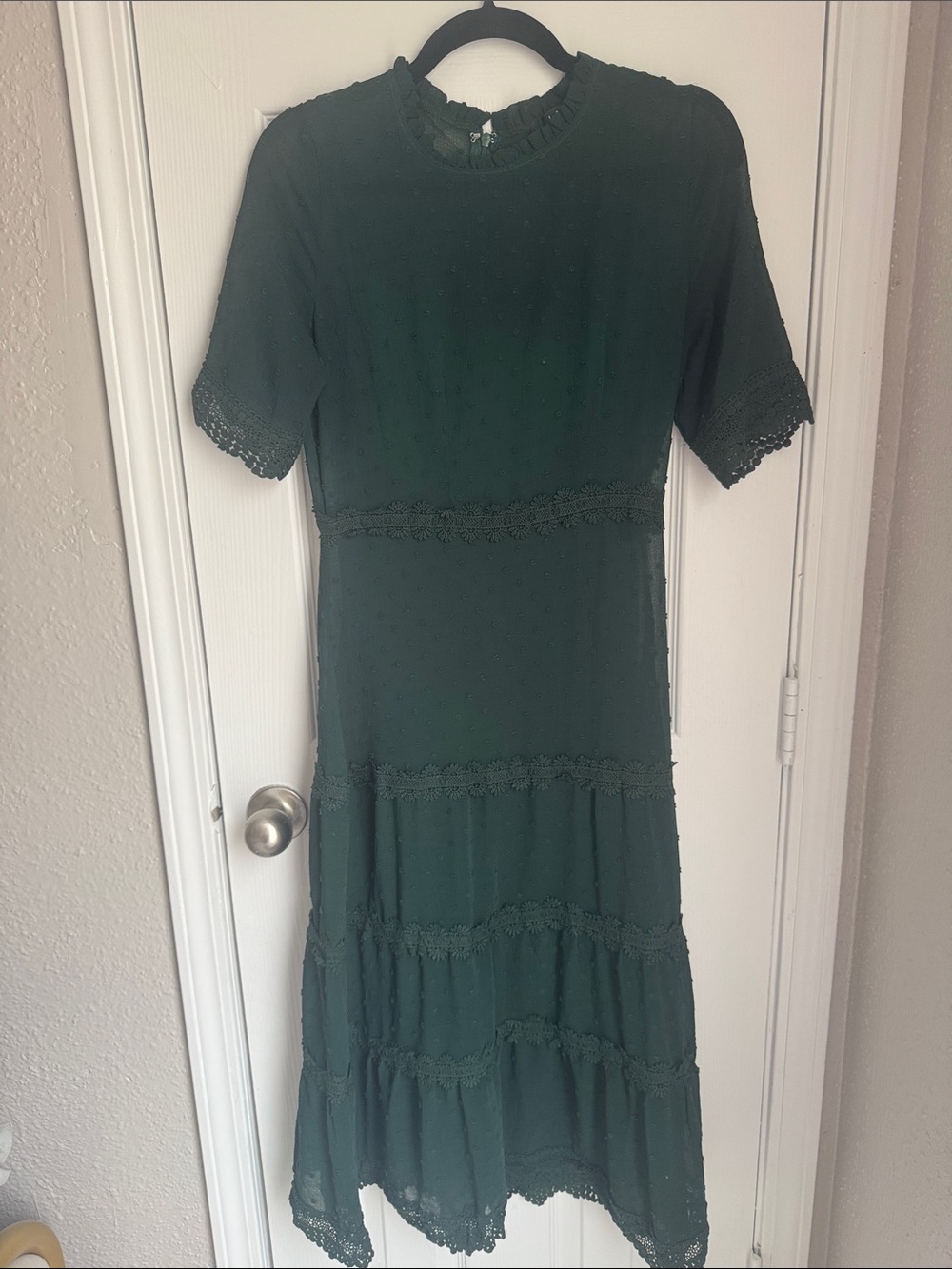 Lulu's Forest Green Lace-Trim Midi Dress